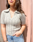Grey Collared Knit Top