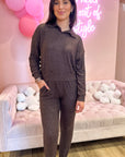 Long Sleeve Top & Pants Set- Chocolate