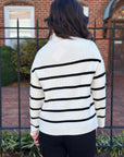 Striped Mock Neck Sweater- Ivory