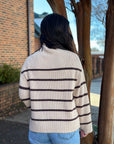 Striped Mock Neck Sweater- Beige