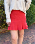 Knit Mini Skirt- Red