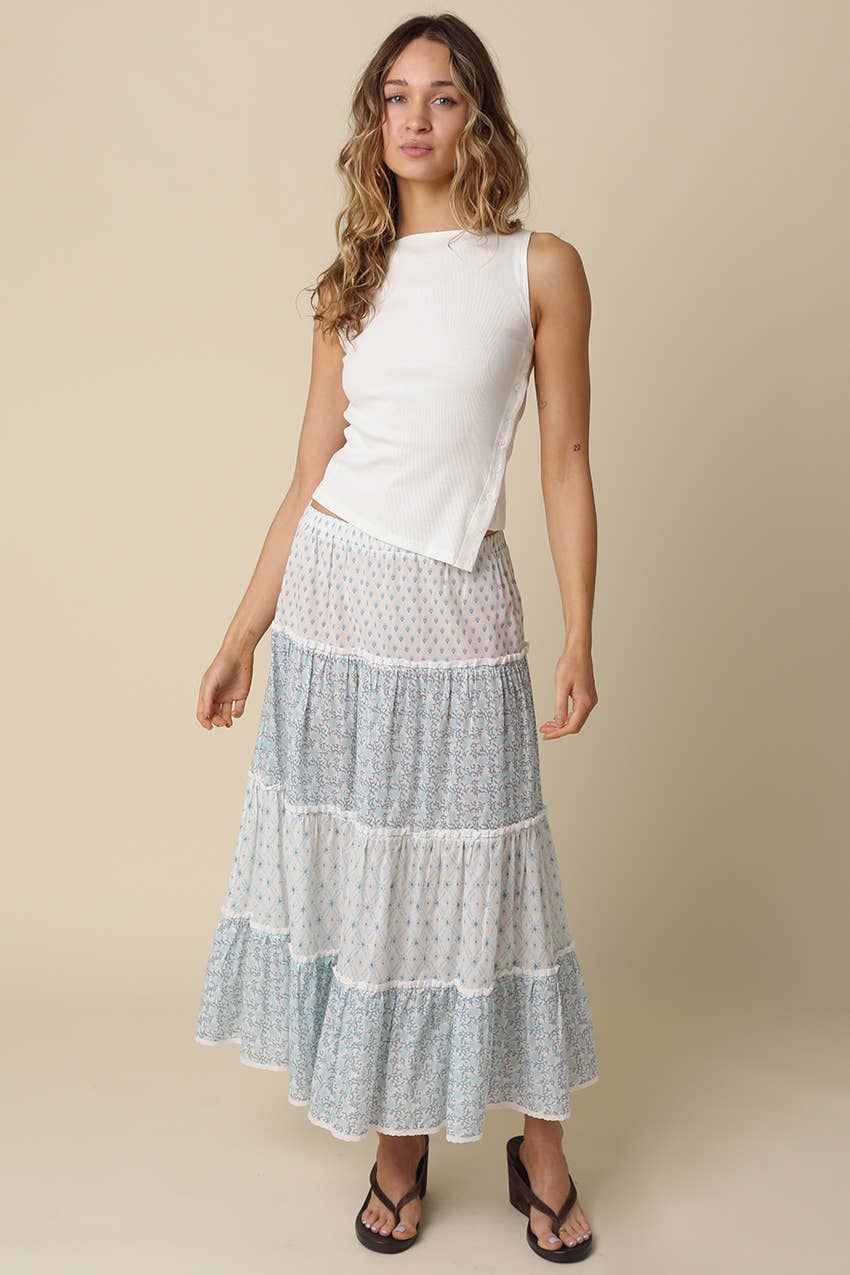 Elle Printed Tiered Maxi Skirt