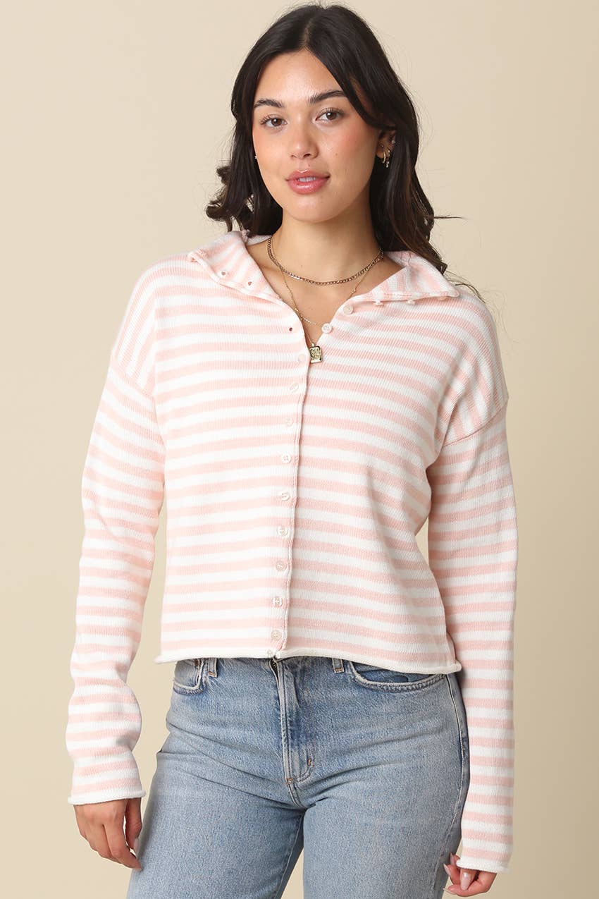 Cove Cardigan- Blush Stripes