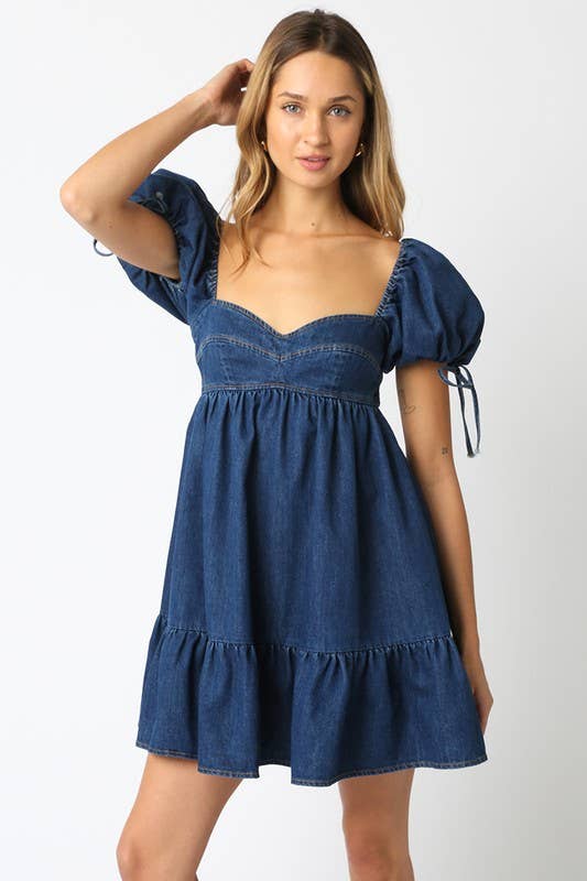 Denim Baby Doll Dress: Denim / S