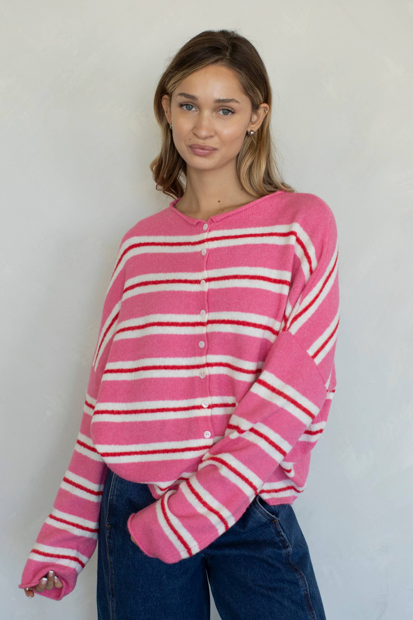 Right This Way Cardigan - Rose Stripe