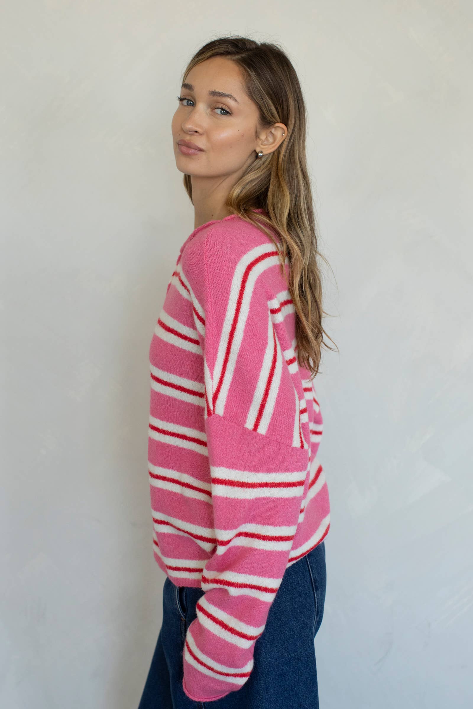 Right This Way Cardigan - Rose Stripe