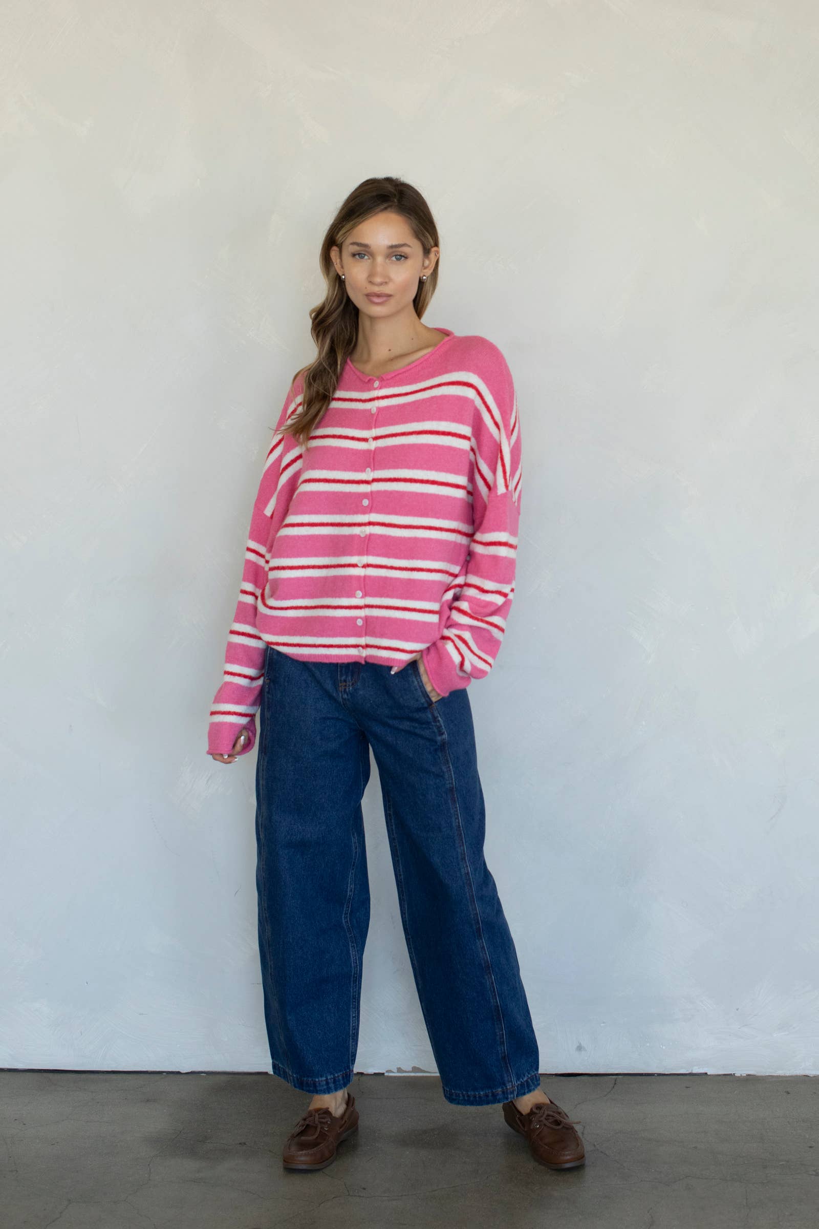 Right This Way Cardigan - Rose Stripe