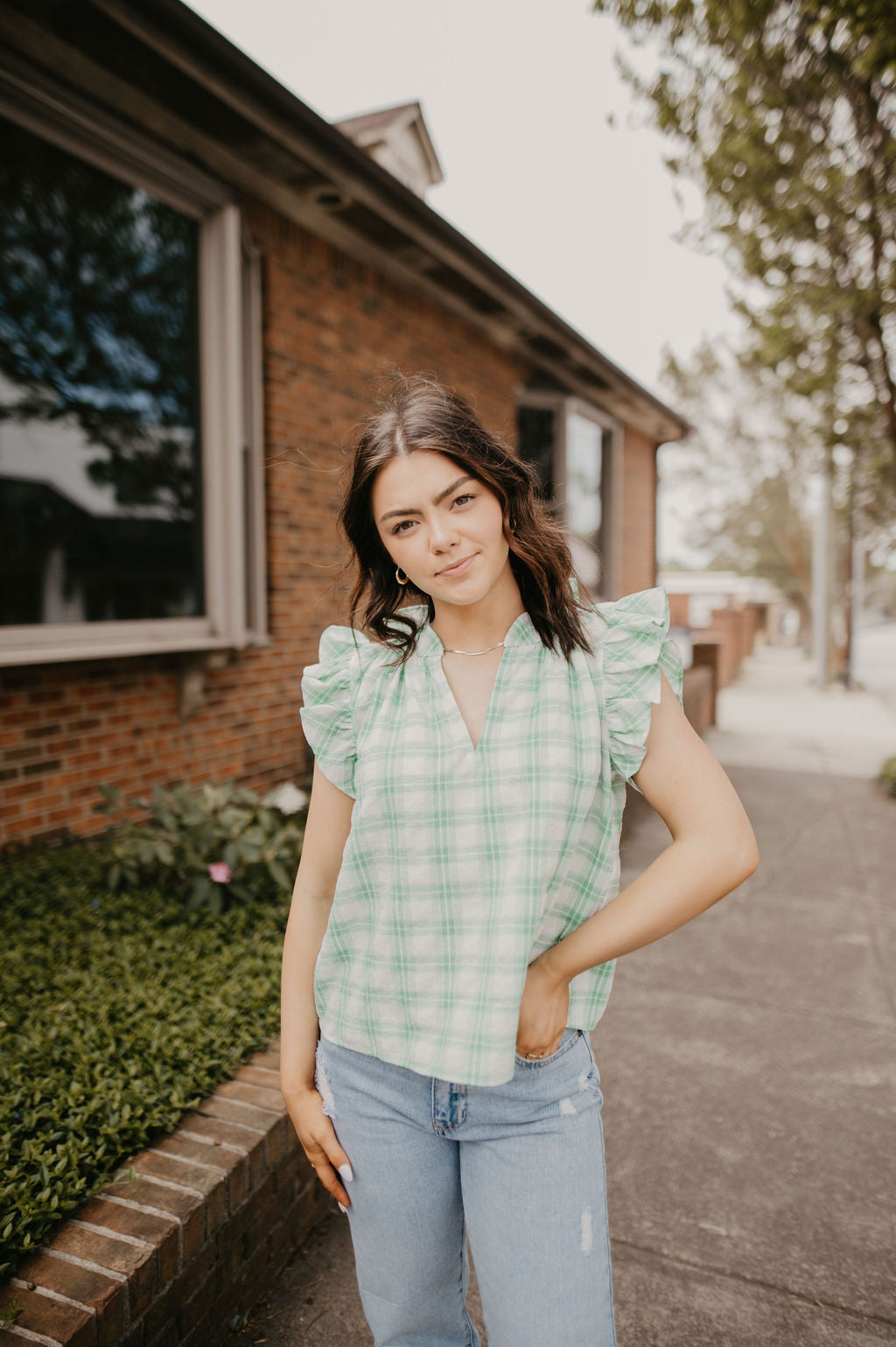 Green Gingham Top