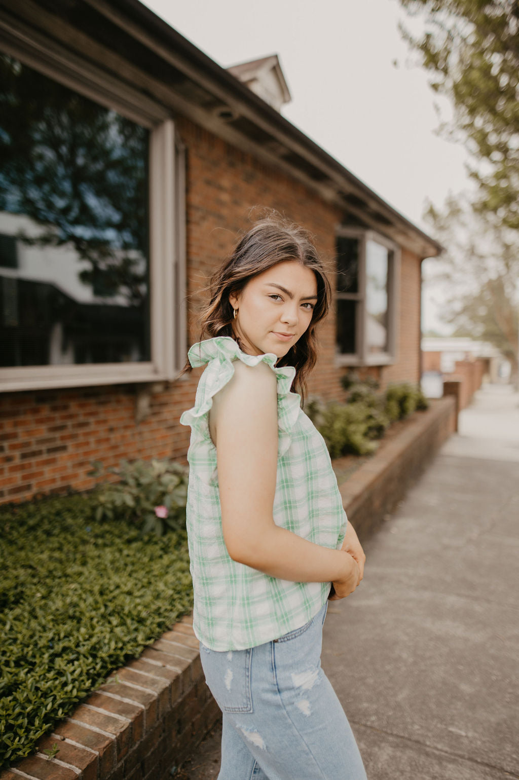 Green Gingham Top