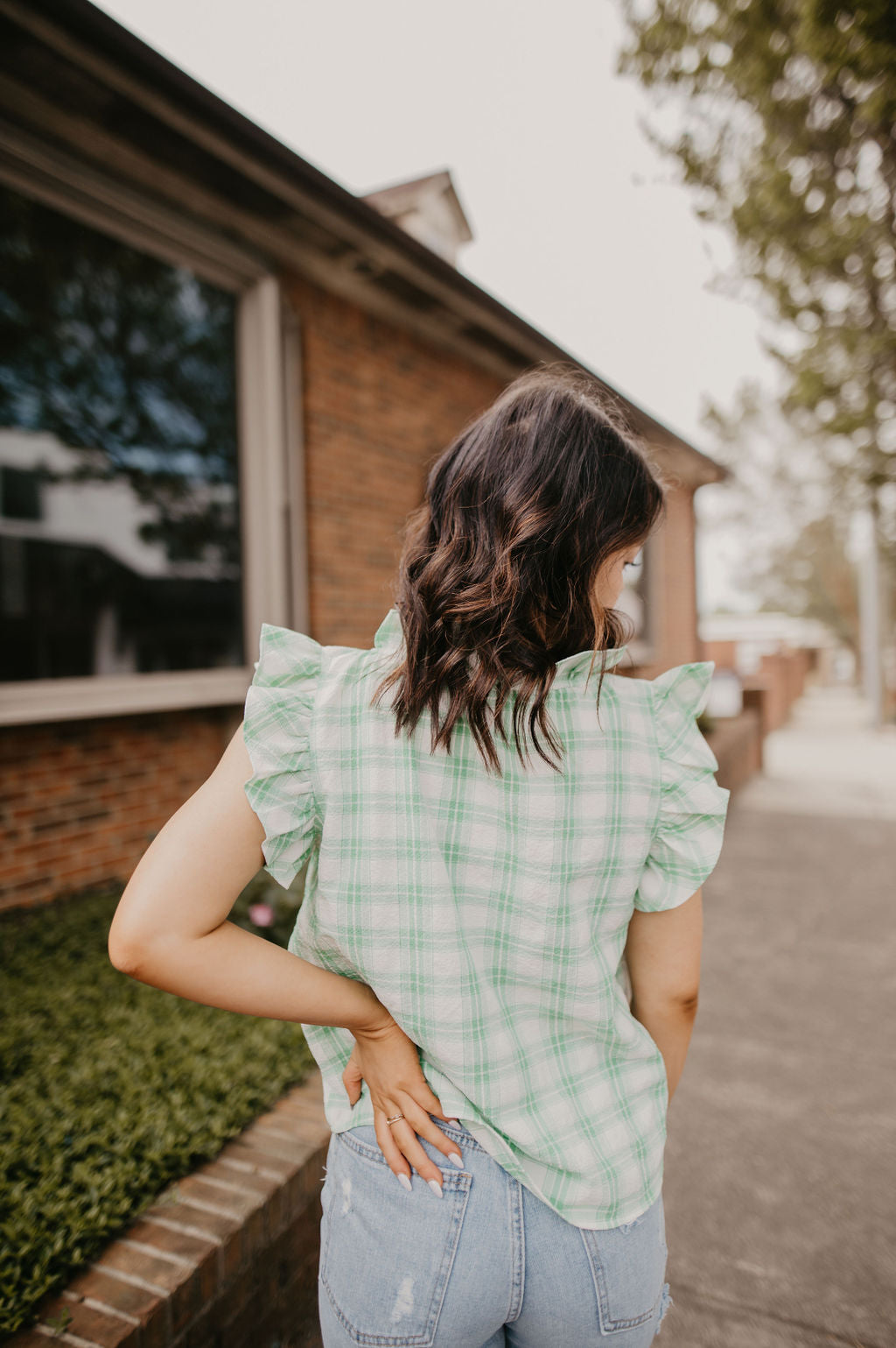 Green Gingham Top